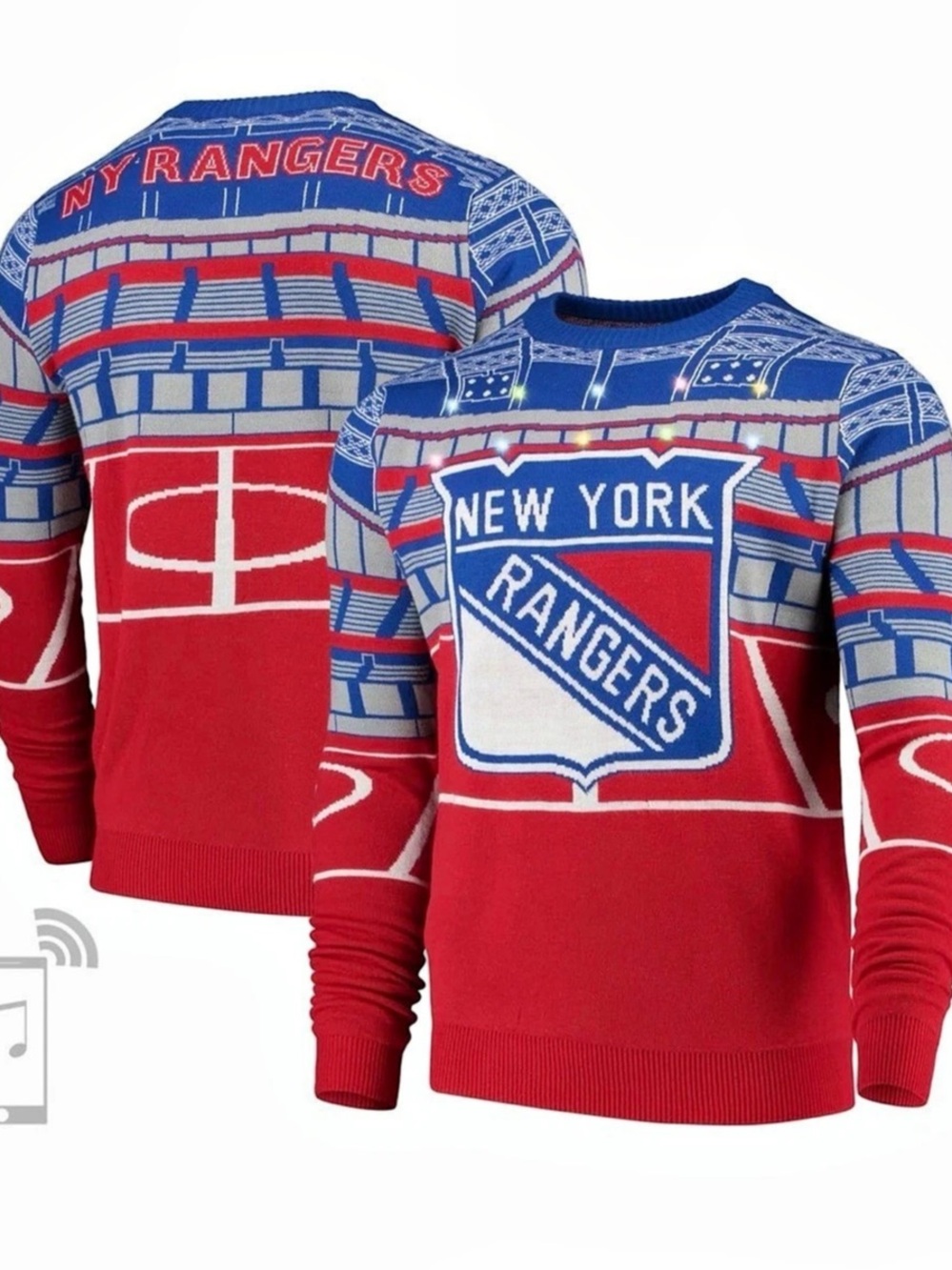 Ugly Lids New York Rangers Bluetooth Pullover Sweater light up Red & Blue size L